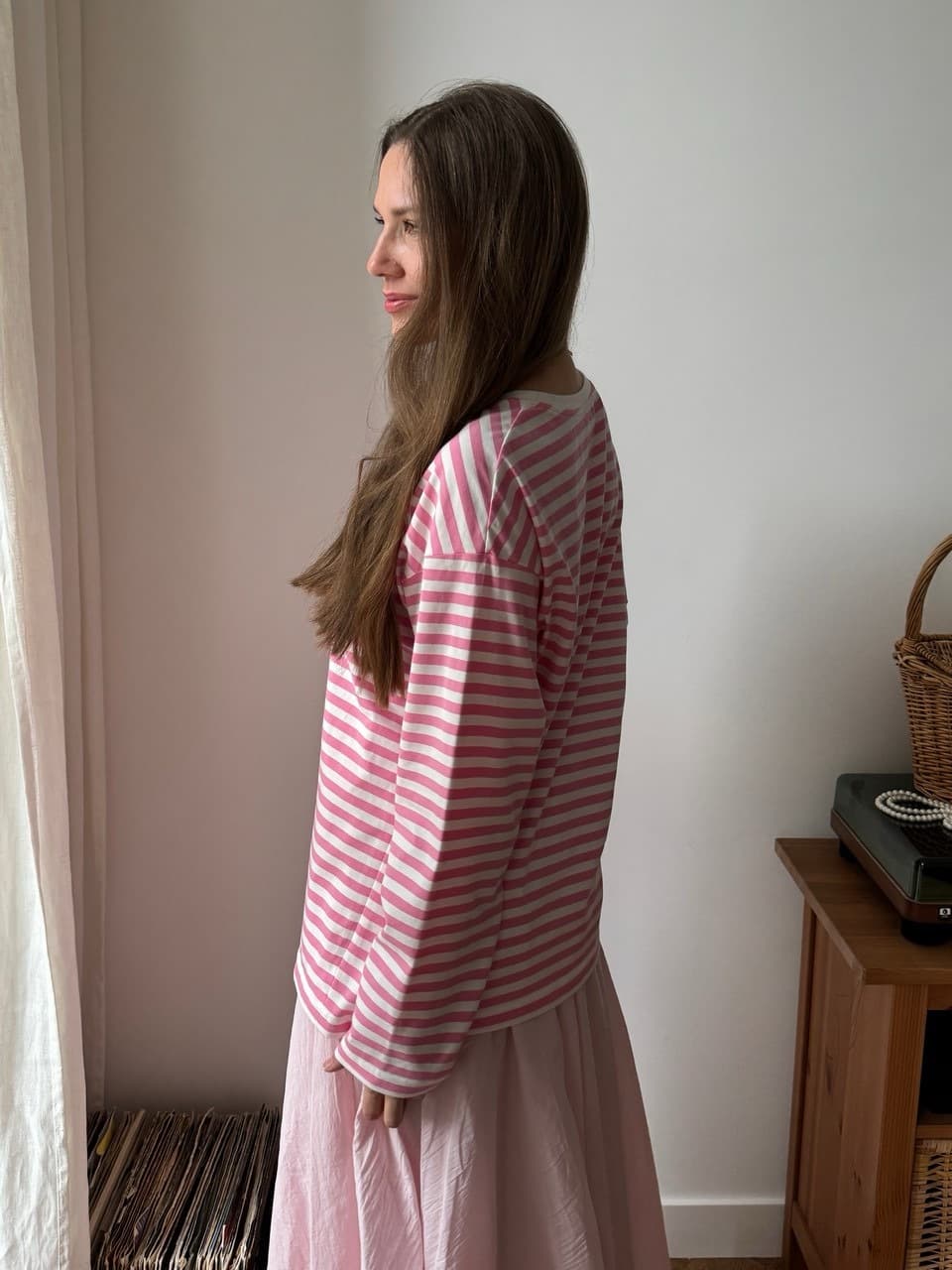 Лонгслив в полоску, Розовый