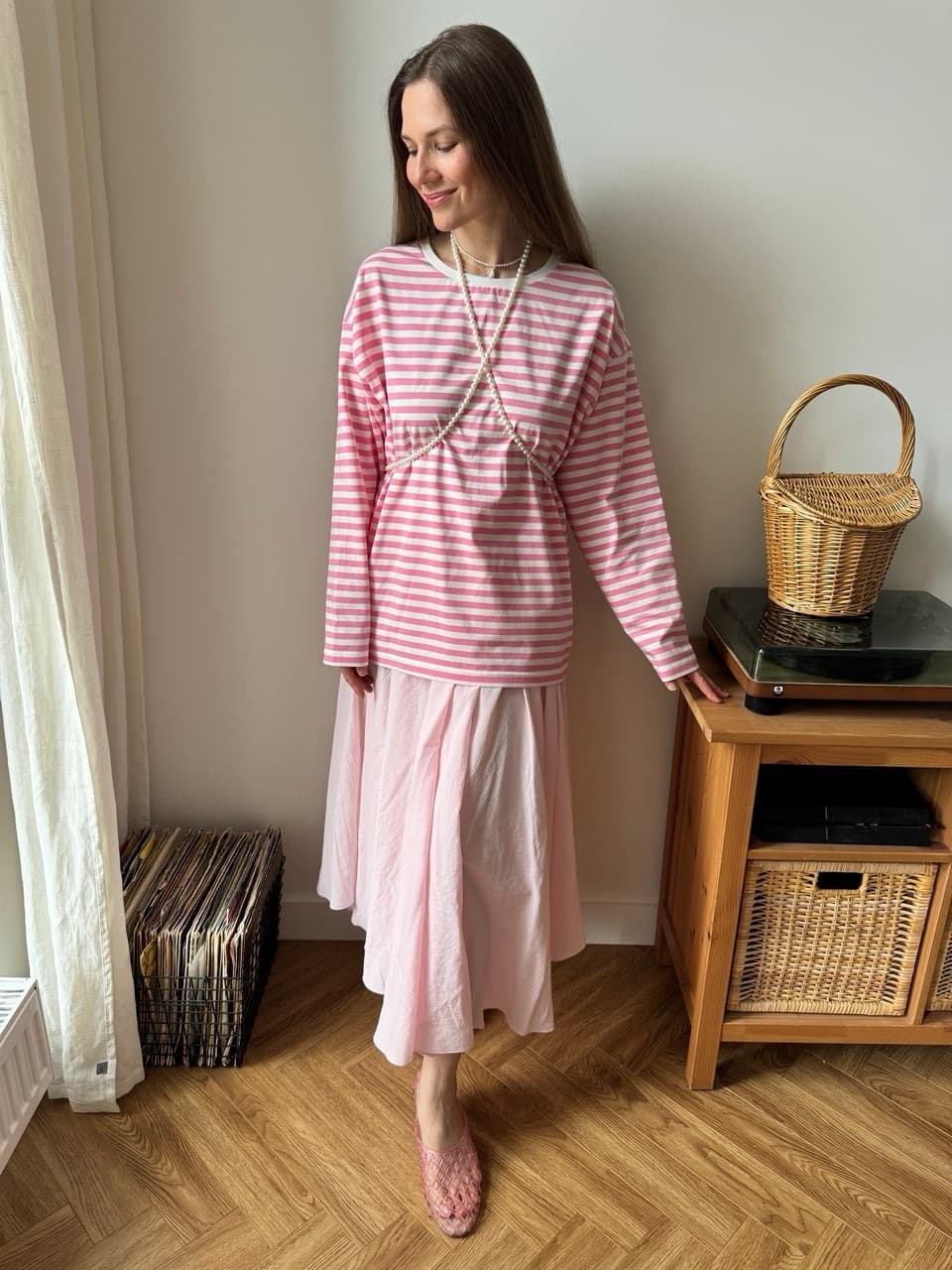 Лонгслив в полоску, Розовый