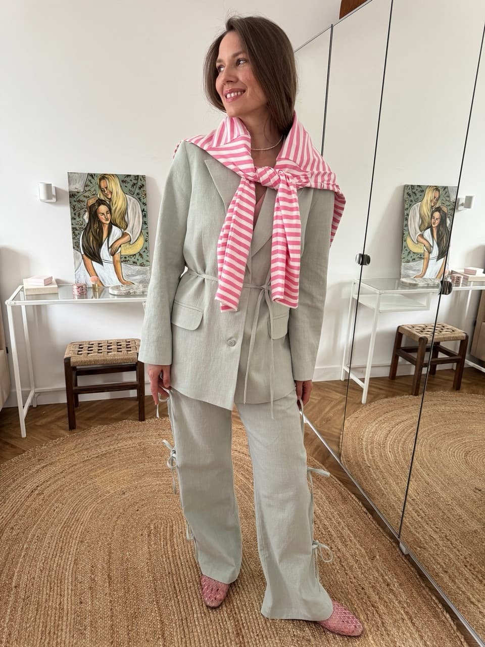 Лонгслив в полоску, Розовый