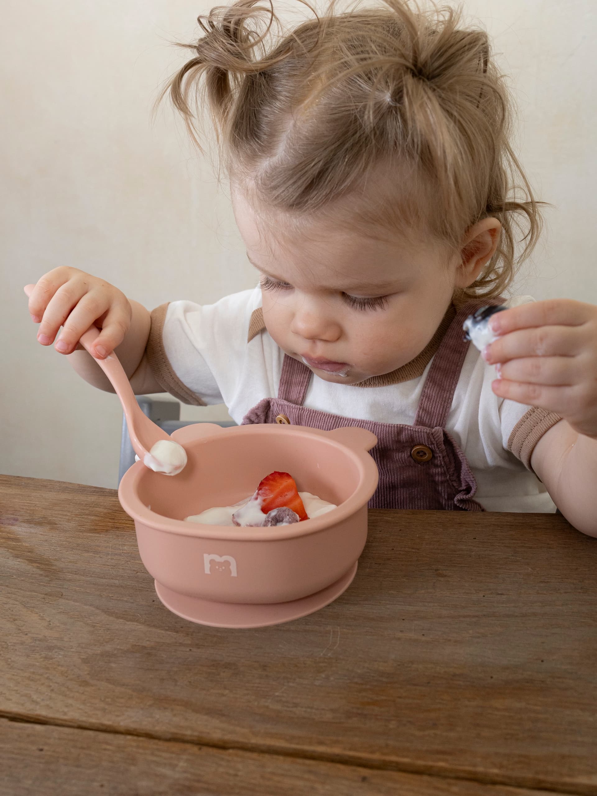 Набор посуды для детей - миска и ложка Мишка, Cotton candy