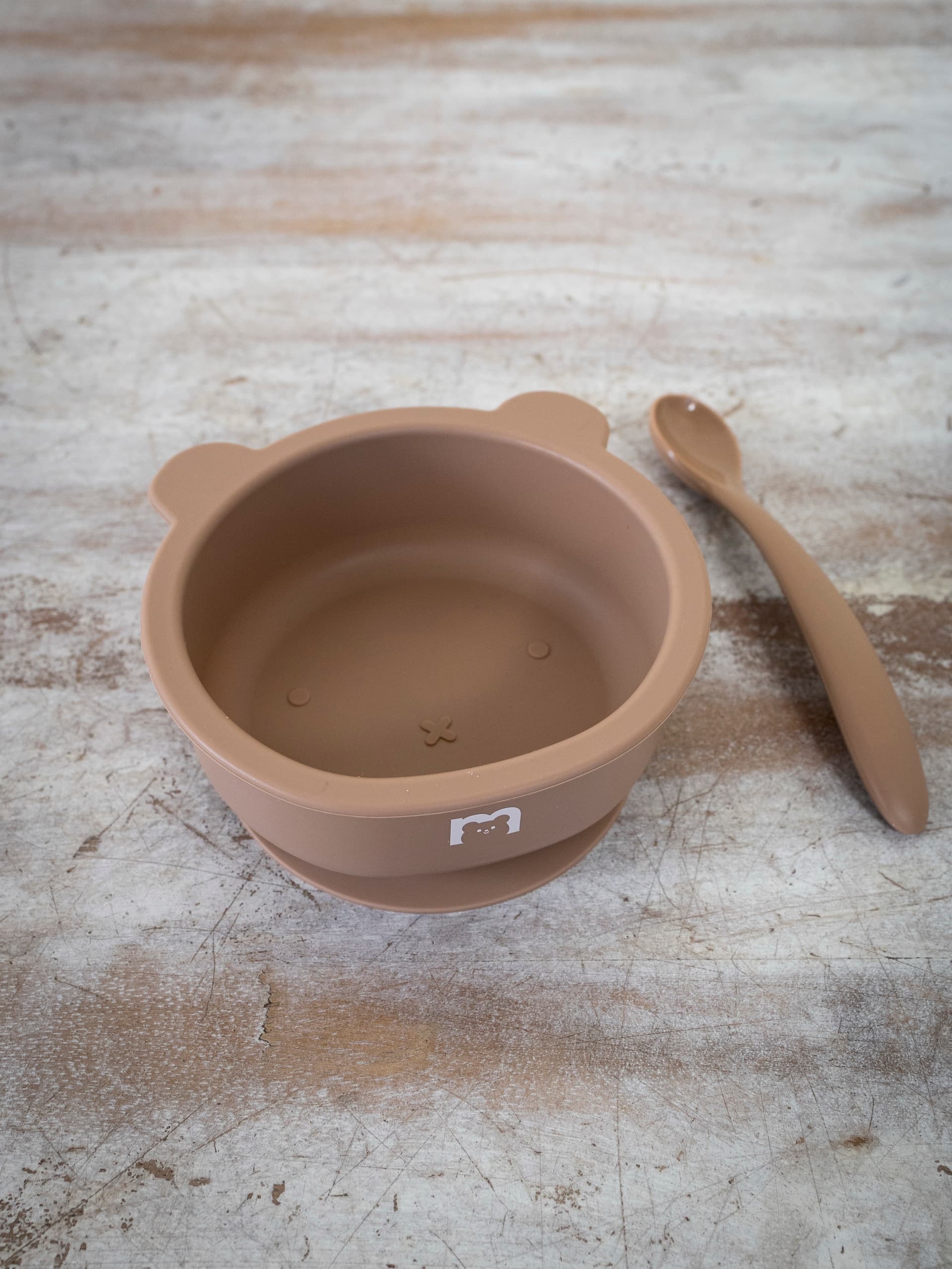 Набор посуды для детей - миска и ложка Мишка, Hazelnut