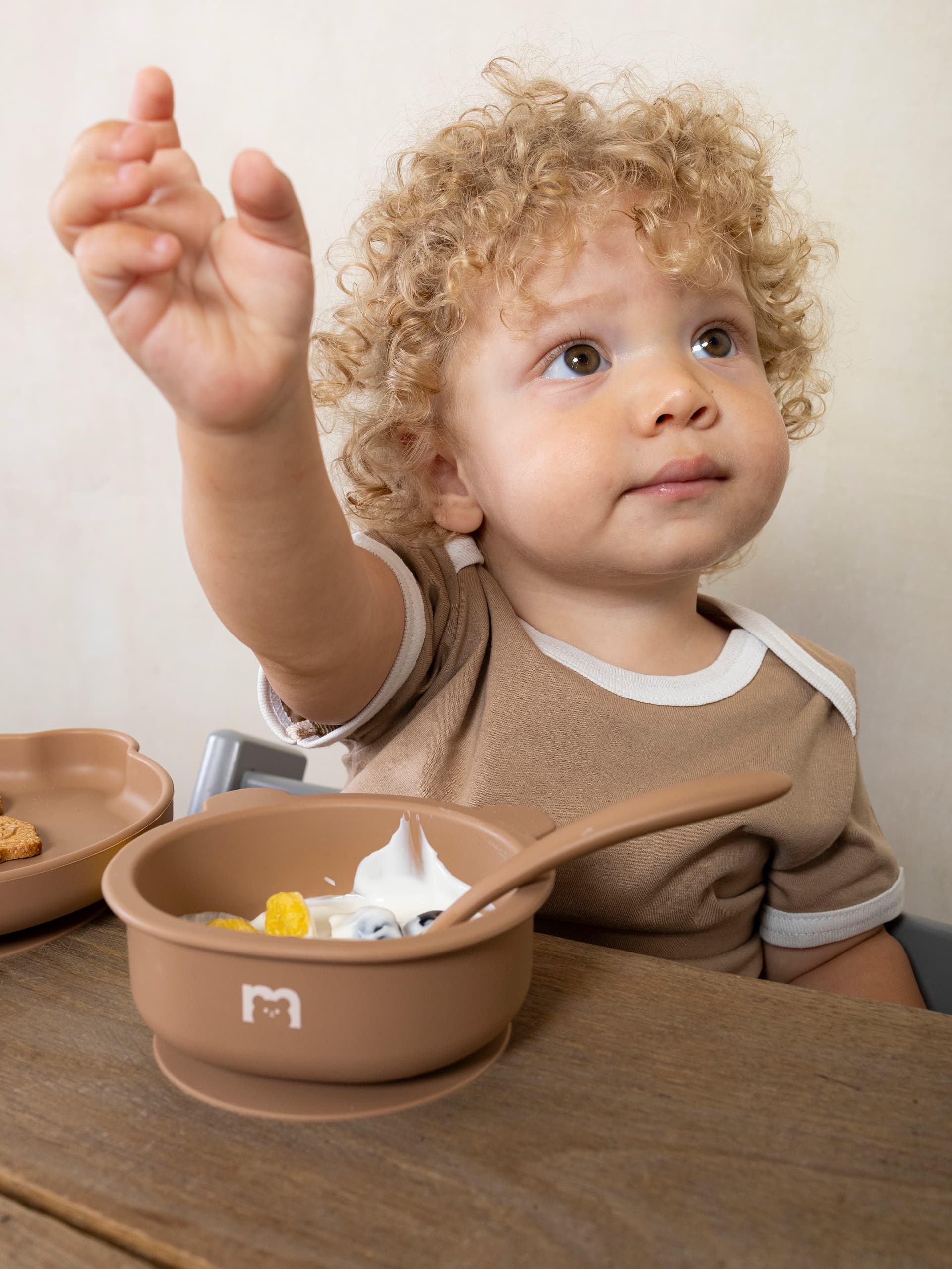 Набор посуды для детей - миска и ложка Мишка, Hazelnut