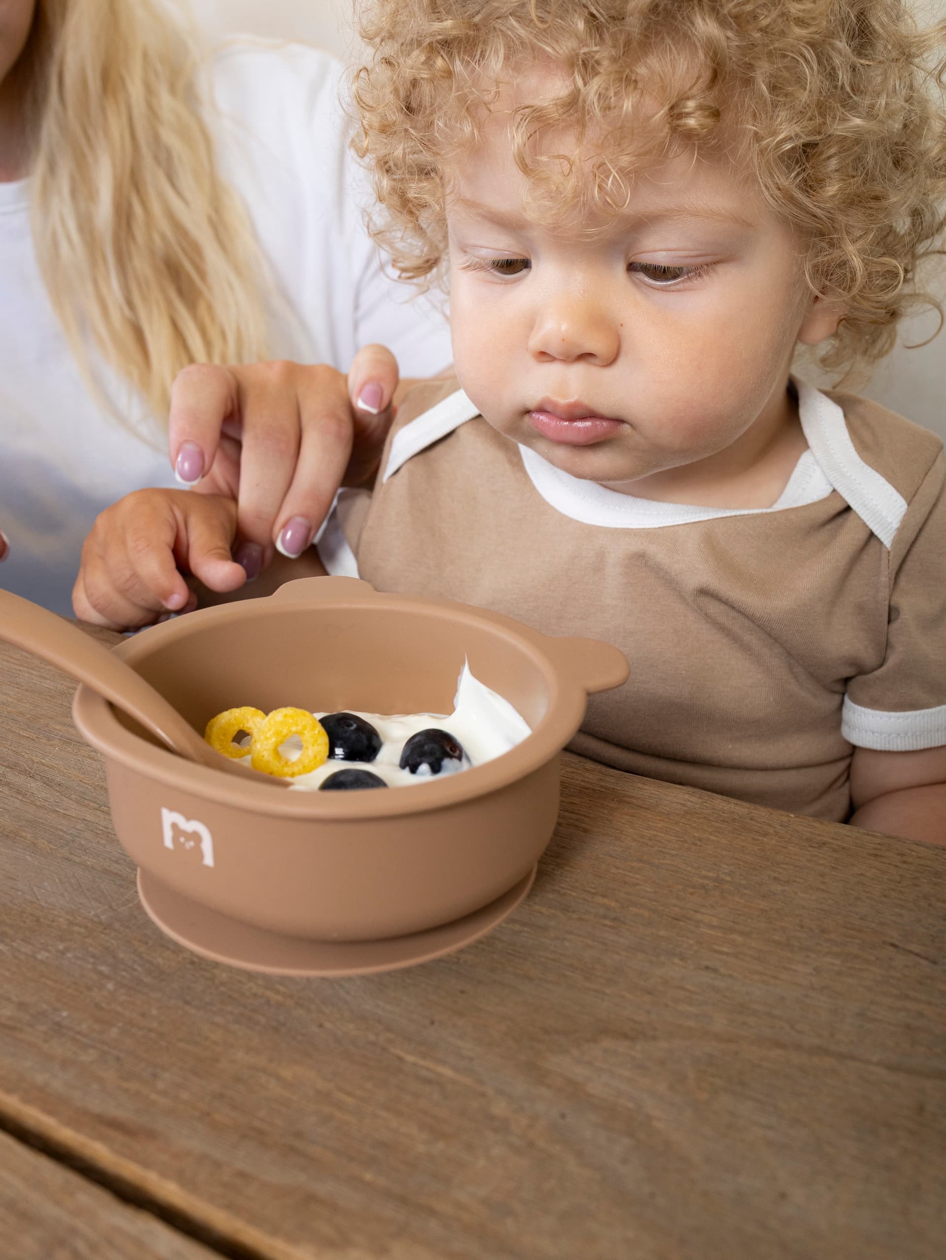 Набор посуды для детей - миска и ложка Мишка, Hazelnut