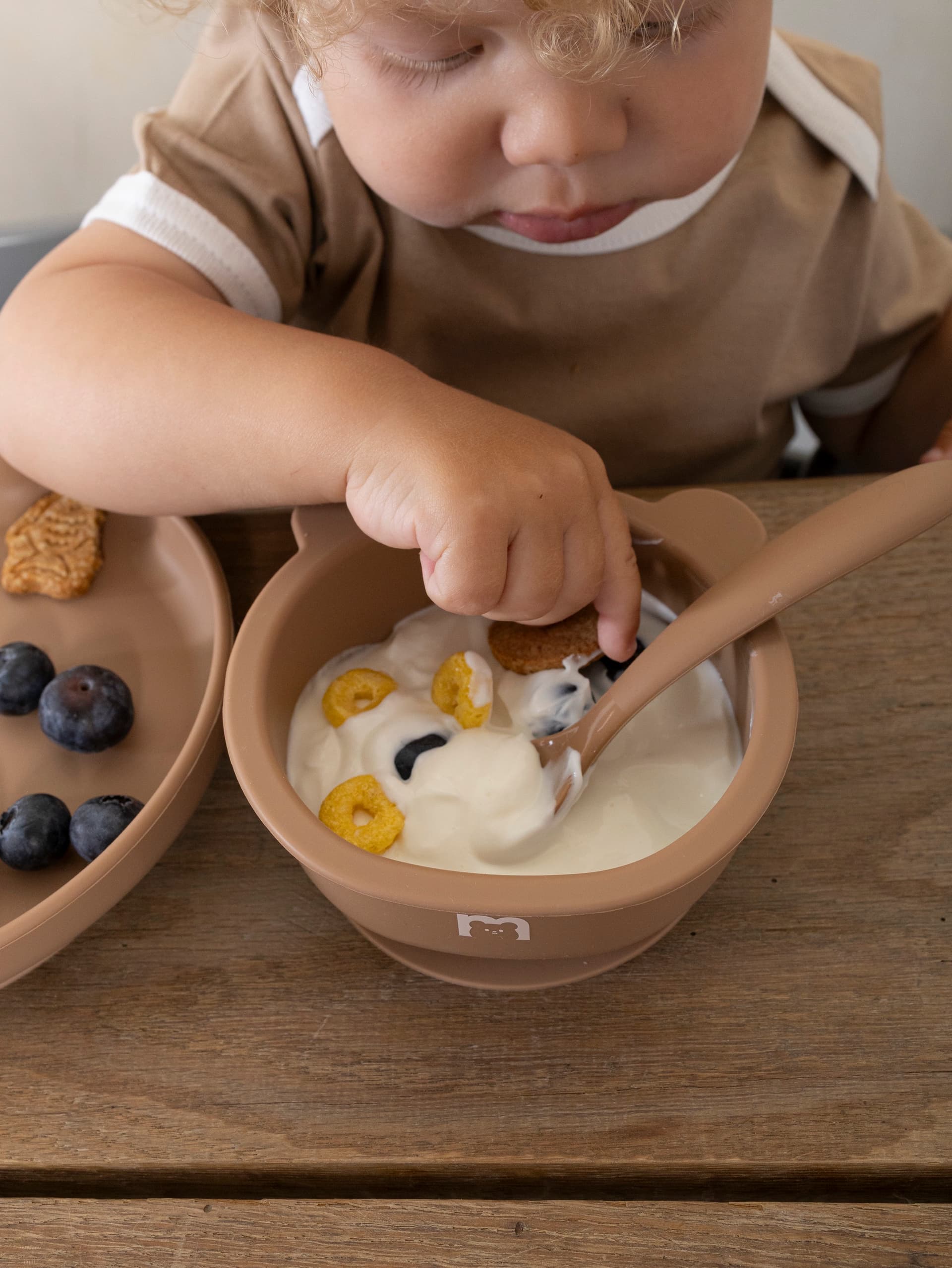 Набор посуды для детей - миска и ложка Мишка, Hazelnut