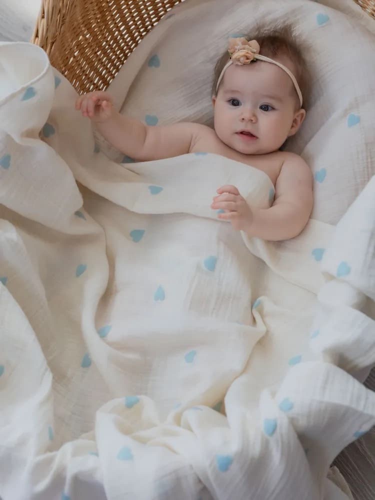 Плед - пеленка "Сердечки" 110х110, Голубой