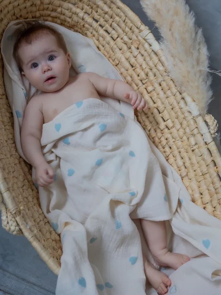 Плед - пеленка "Сердечки" 110х110, Голубой