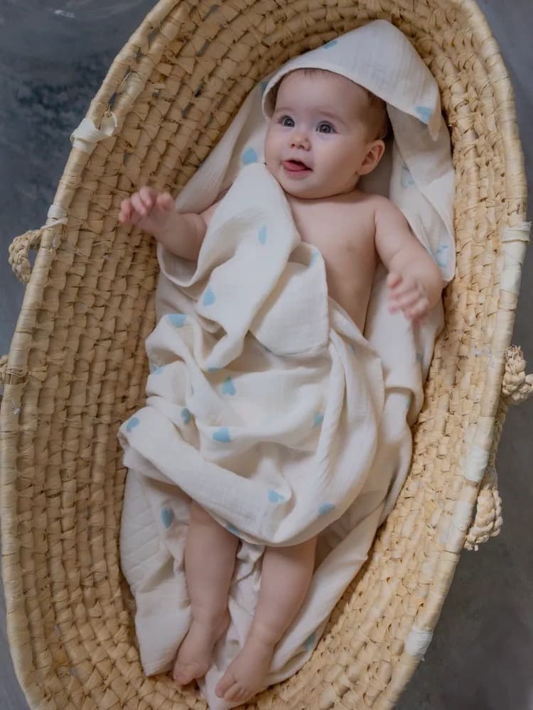 Плед - пеленка "Сердечки" 110х110, Голубой