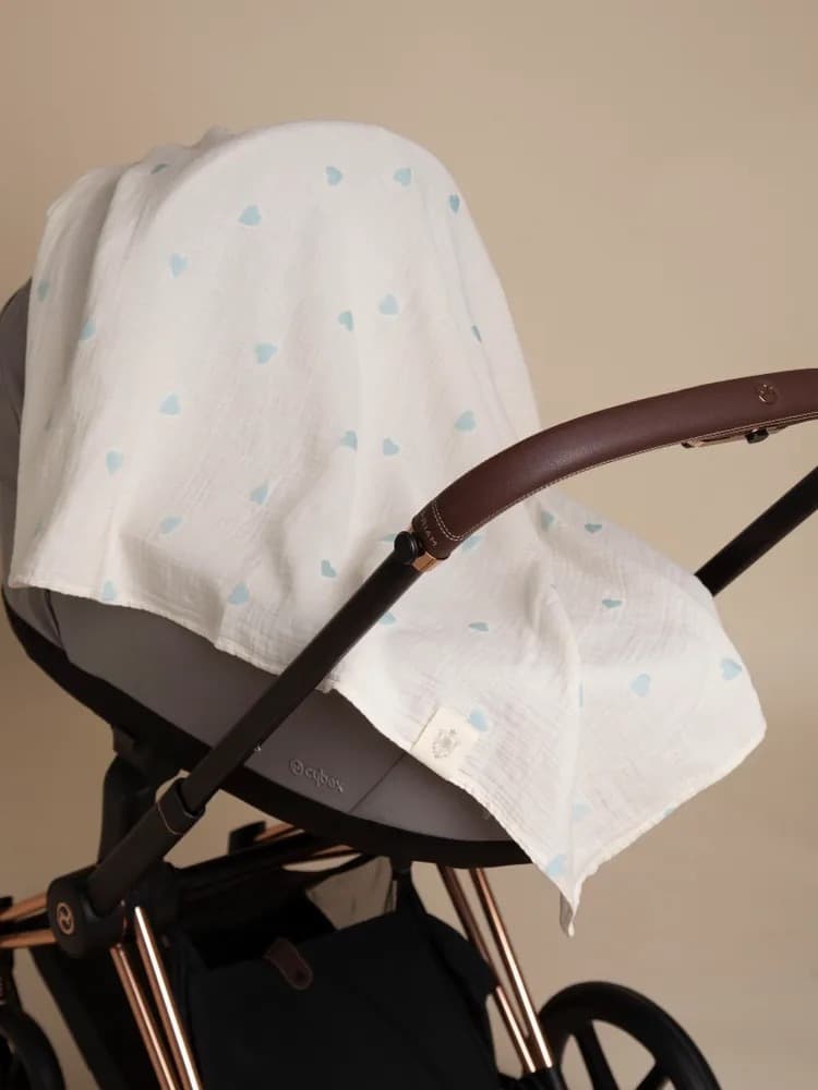 Плед - пеленка "Сердечки" 110х110, Голубой