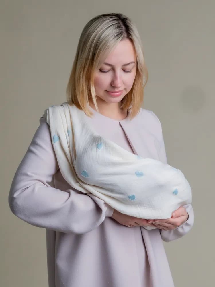 Плед - пеленка "Сердечки" 110х110, Голубой