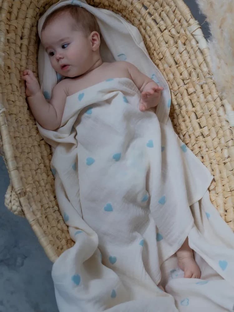 Плед - пеленка "Сердечки" 110х110, Голубой