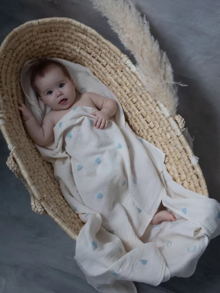 Плед - пеленка "Сердечки" 110х110, Голубой