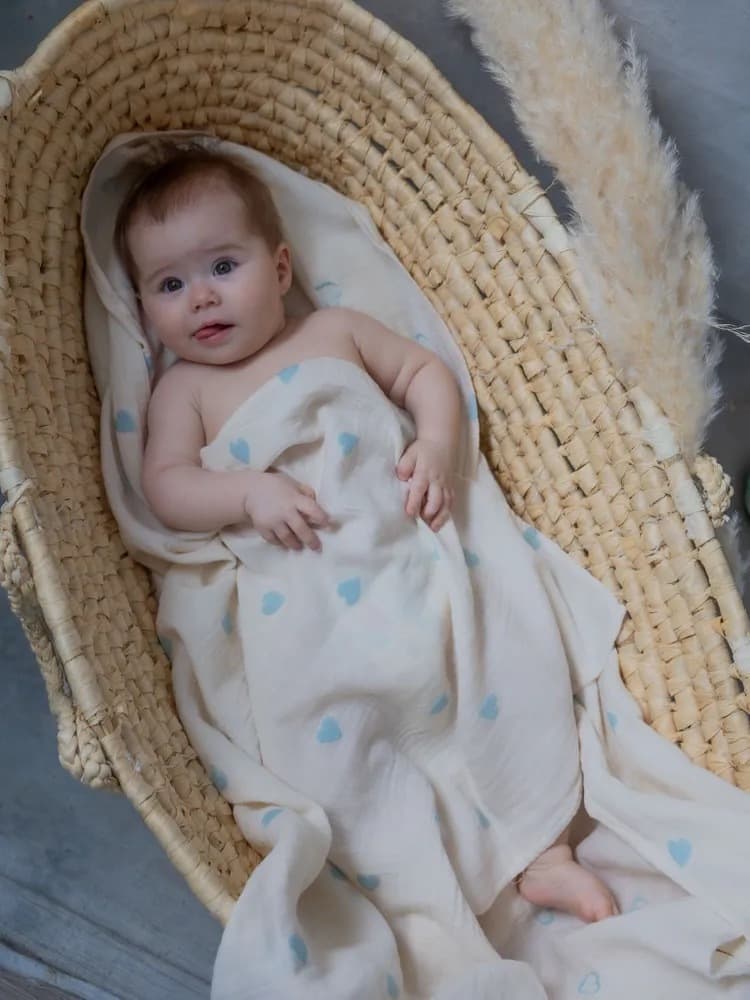 Плед - пеленка "Сердечки" 110х110, Голубой