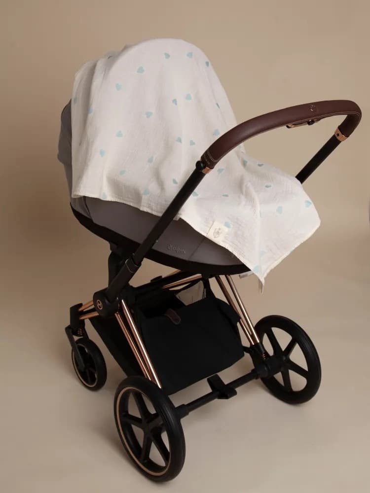 Плед - пеленка "Сердечки" 110х110, Голубой