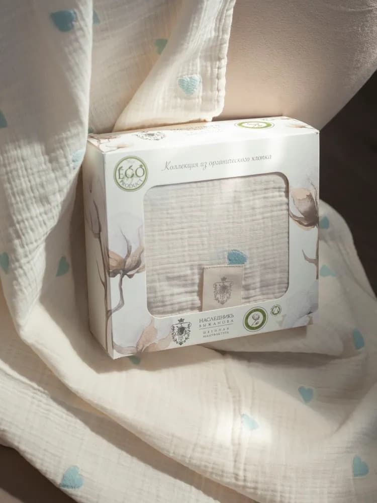 Плед - пеленка "Сердечки" 110х110, Голубой