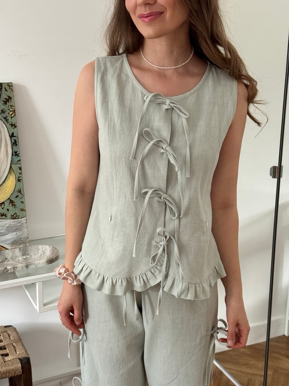 Жилет Summer на завязках из крапивы, Мятный