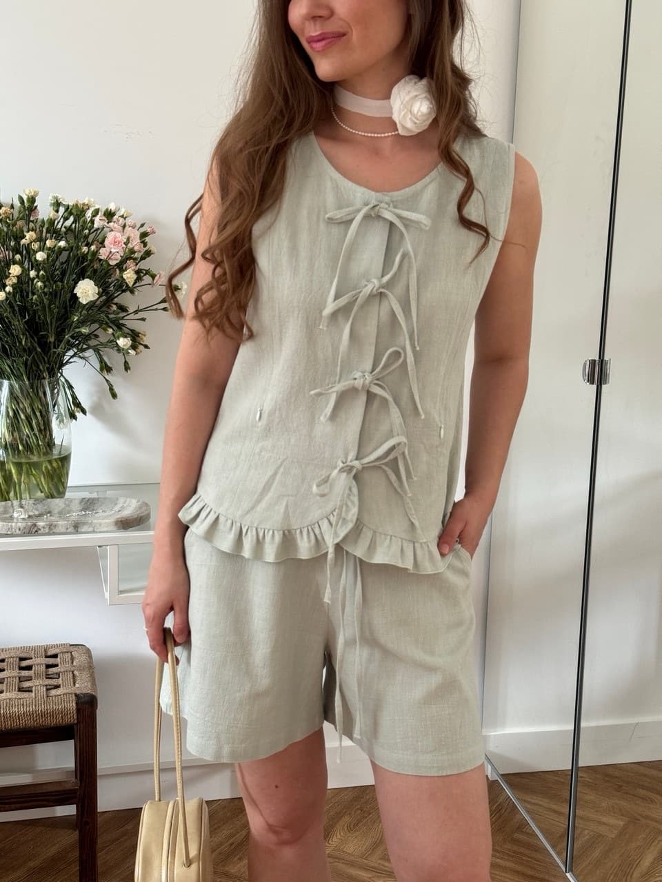 Жилет Summer на завязках из крапивы, Мятный