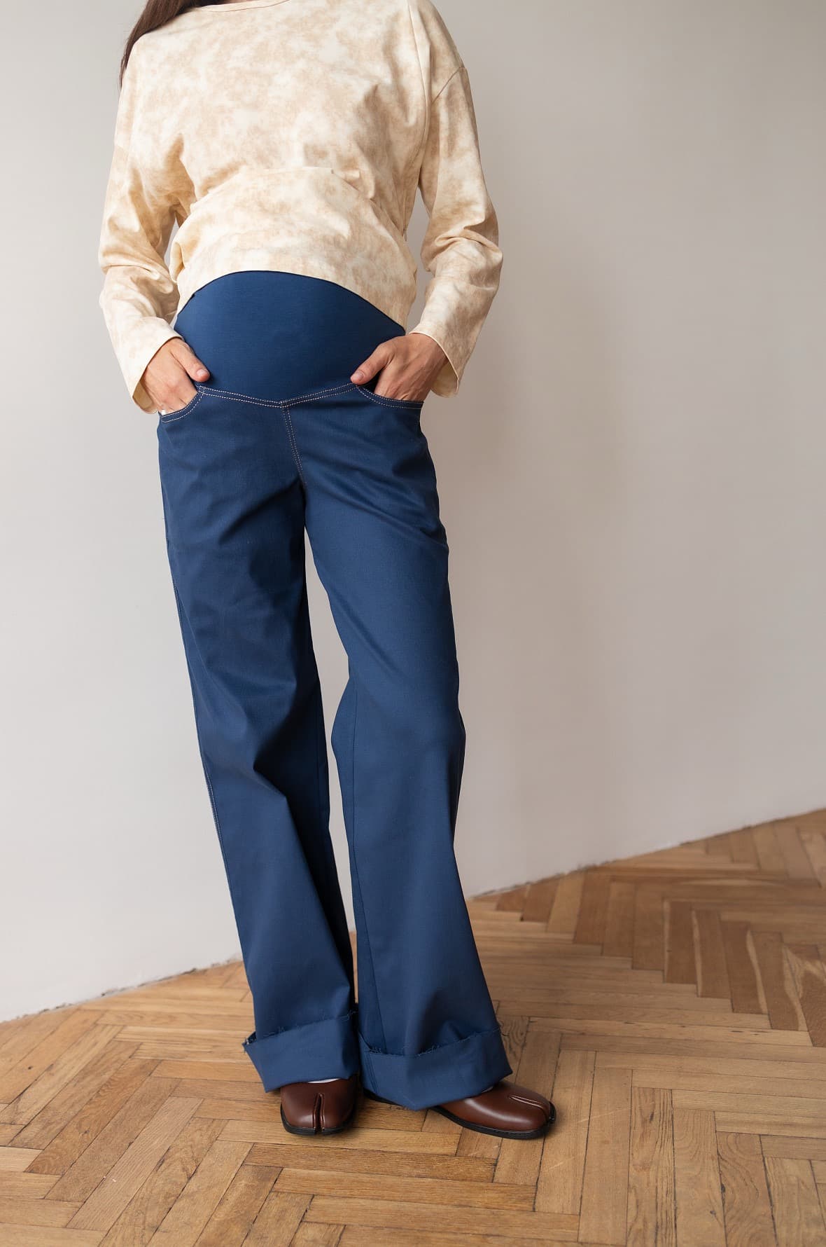 Джинсы для беременных свободные, Темно-синий