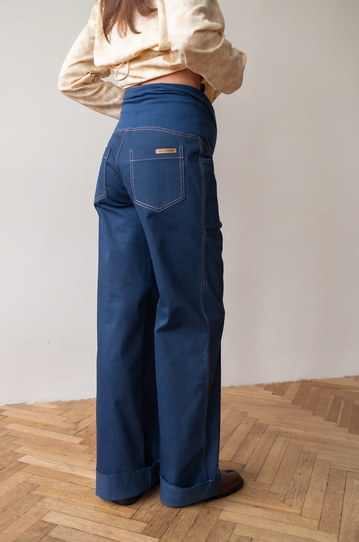 Джинсы для беременных свободные, Темно-синий