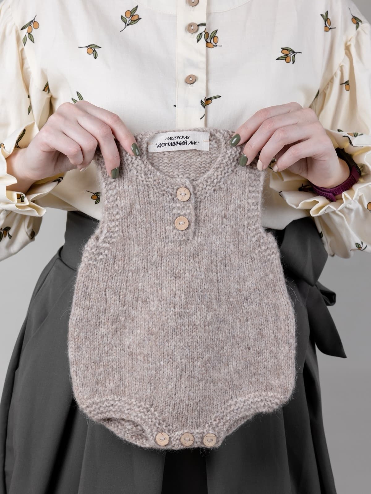 Ромпер для новорожденных из шерсти альпак, Капучино