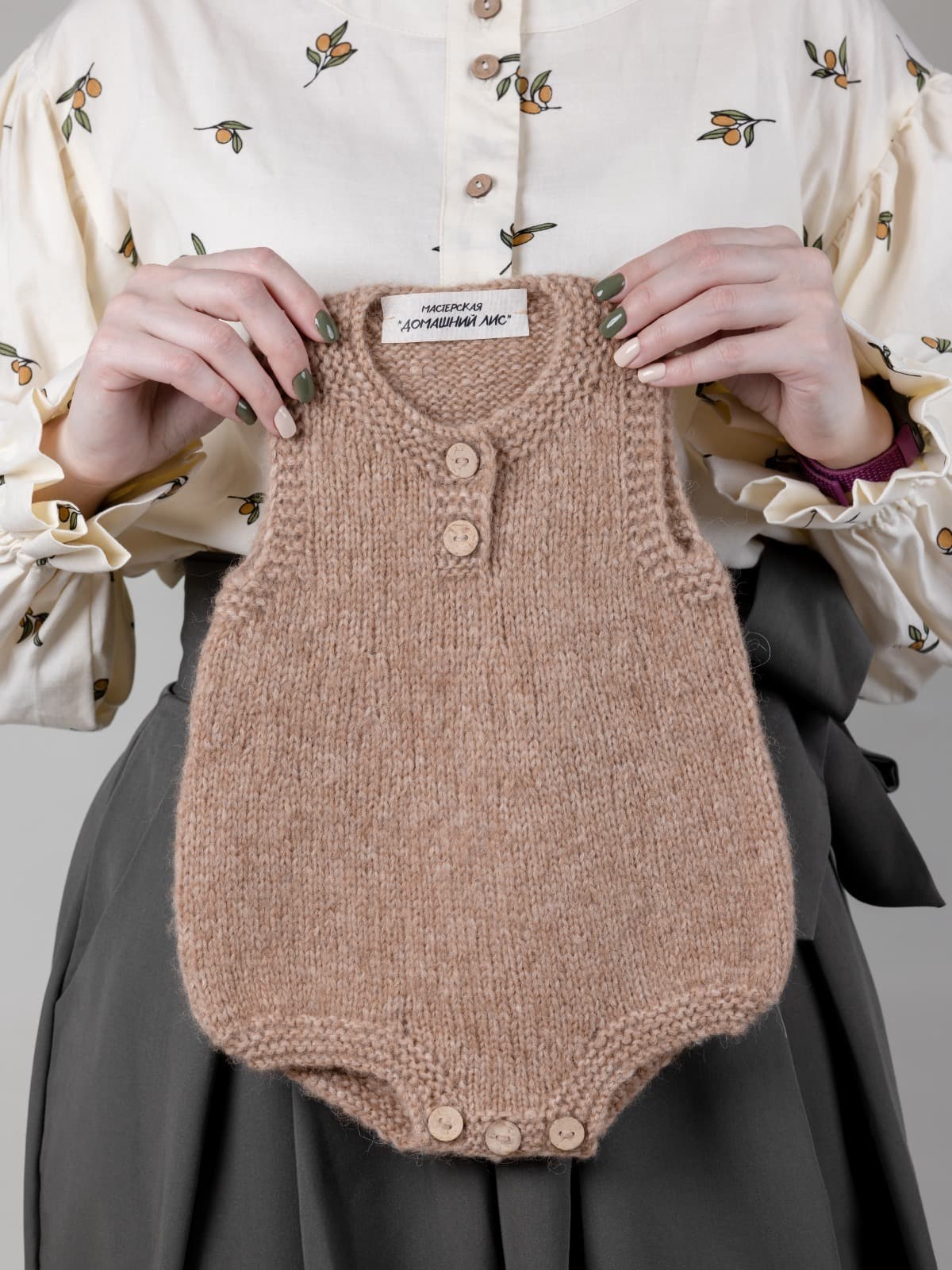 Ромпер для новорожденных из шерсти альпак, Бежевый