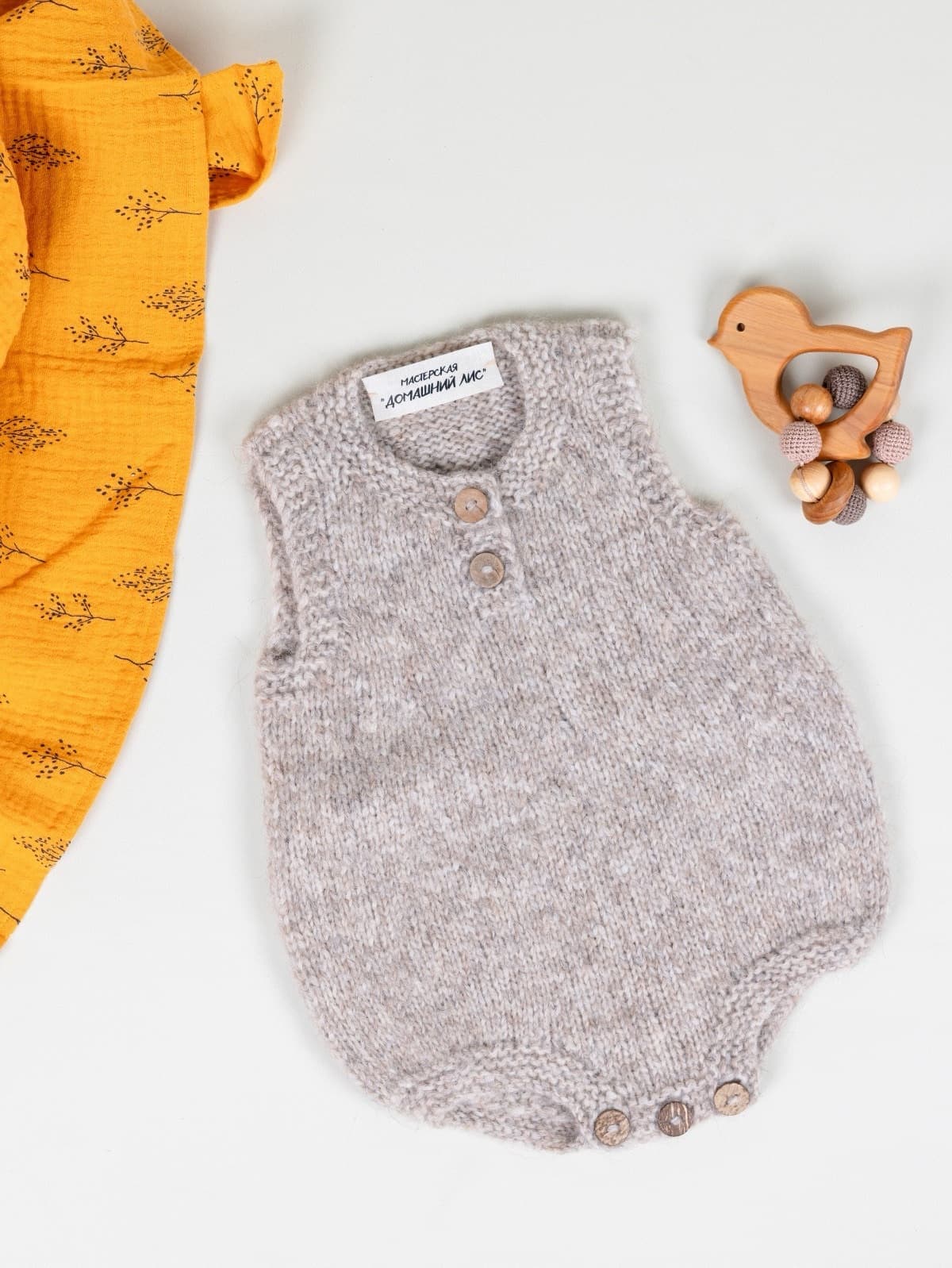 Ромпер для новорожденных из шерсти альпак, Капучино