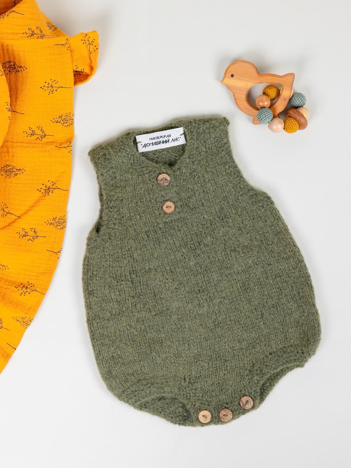 Ромпер для новорожденных из шерсти альпак, Зеленый