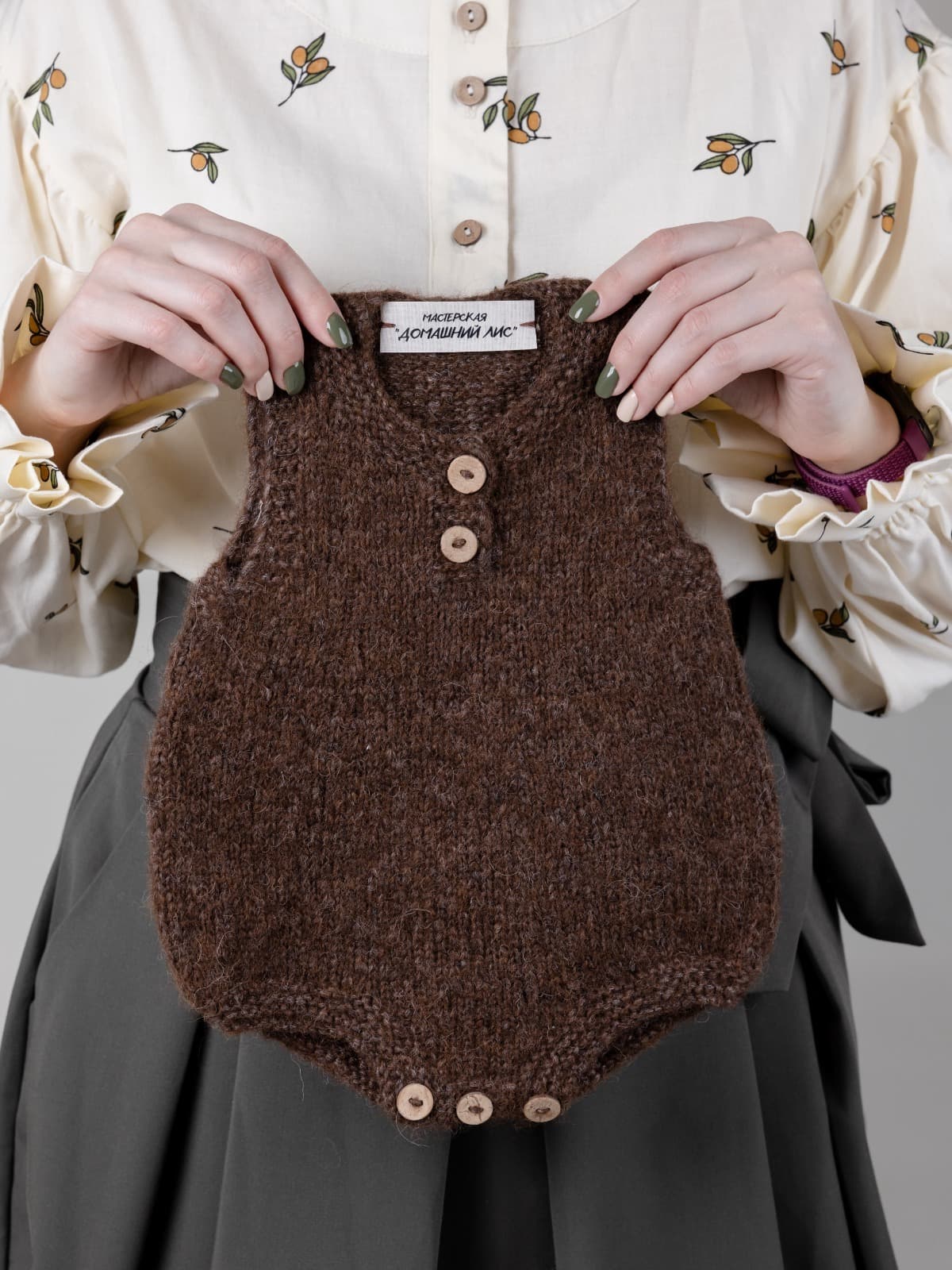 Ромпер для новорожденных из шерсти альпак, Коричневый