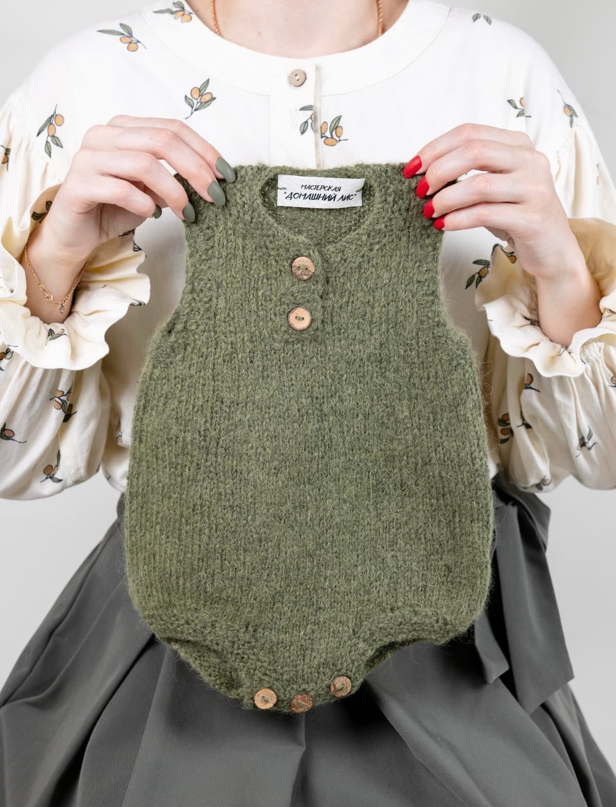 Ромпер для новорожденных из шерсти альпак, Зеленый