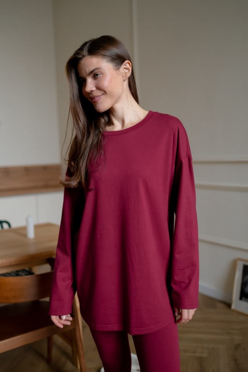 Лонгслив Basic для беременных и кормящих мам, Винный