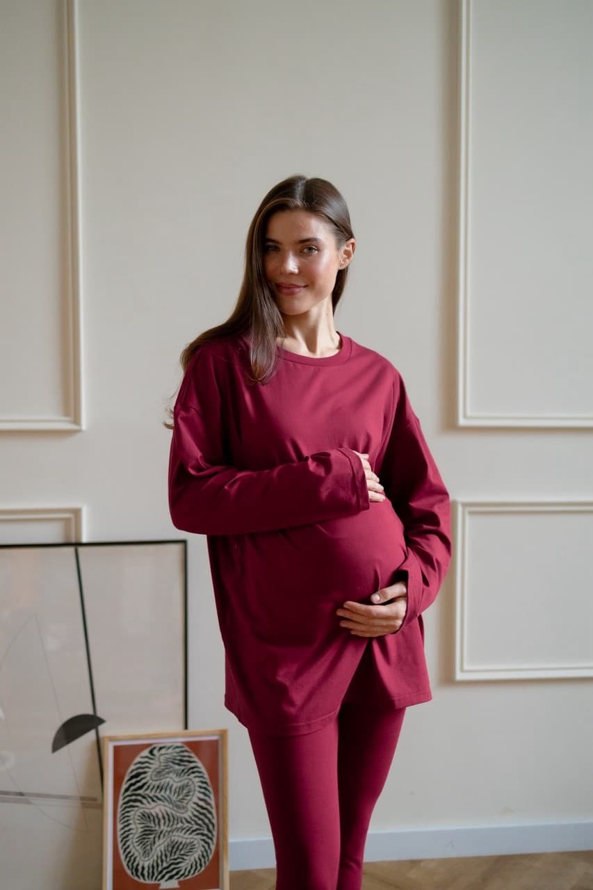 Лонгслив Basic для беременных и кормящих мам, Винный