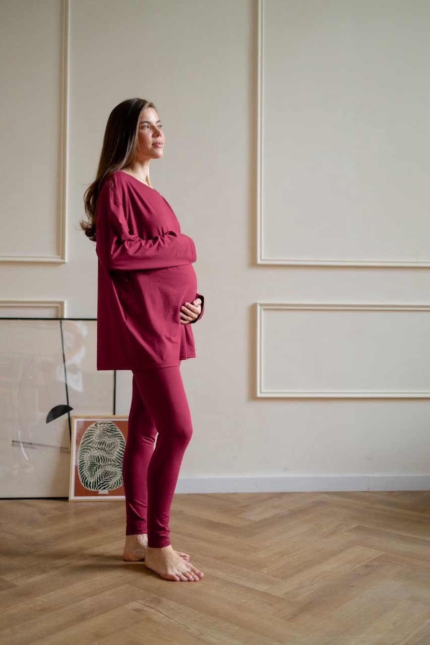 Лонгслив Basic для беременных и кормящих мам, Винный