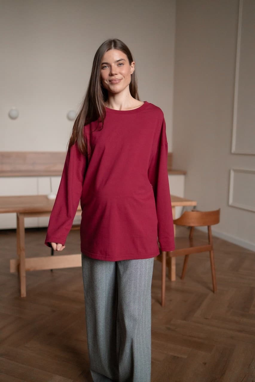 Лонгслив Basic для беременных и кормящих мам, Винный