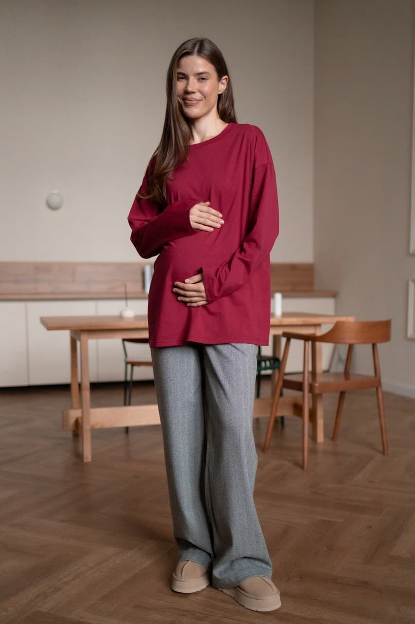 Лонгслив Basic для беременных и кормящих мам, Винный
