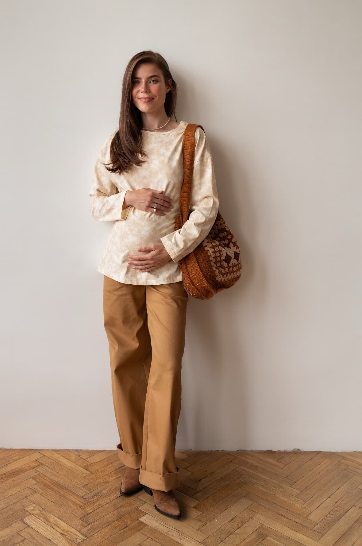 Джинсы для беременных свободные, Кэмэл