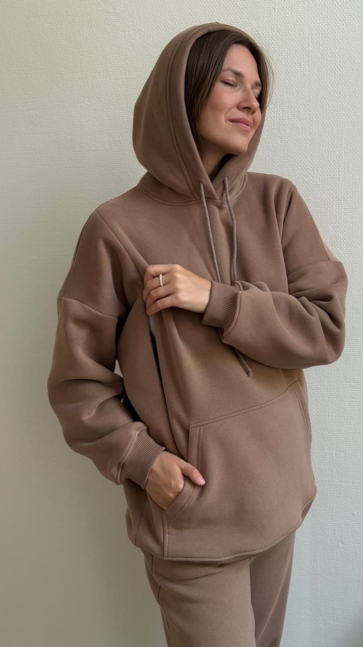 Худи Basic премиум утепленное для беременных и кормящих, Мокко
