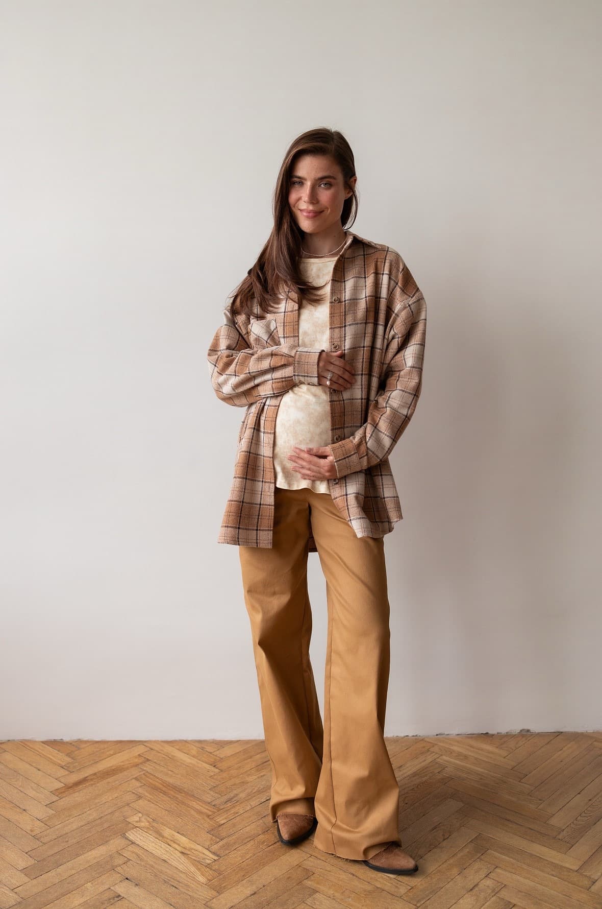 Джинсы для беременных свободные, Кэмэл