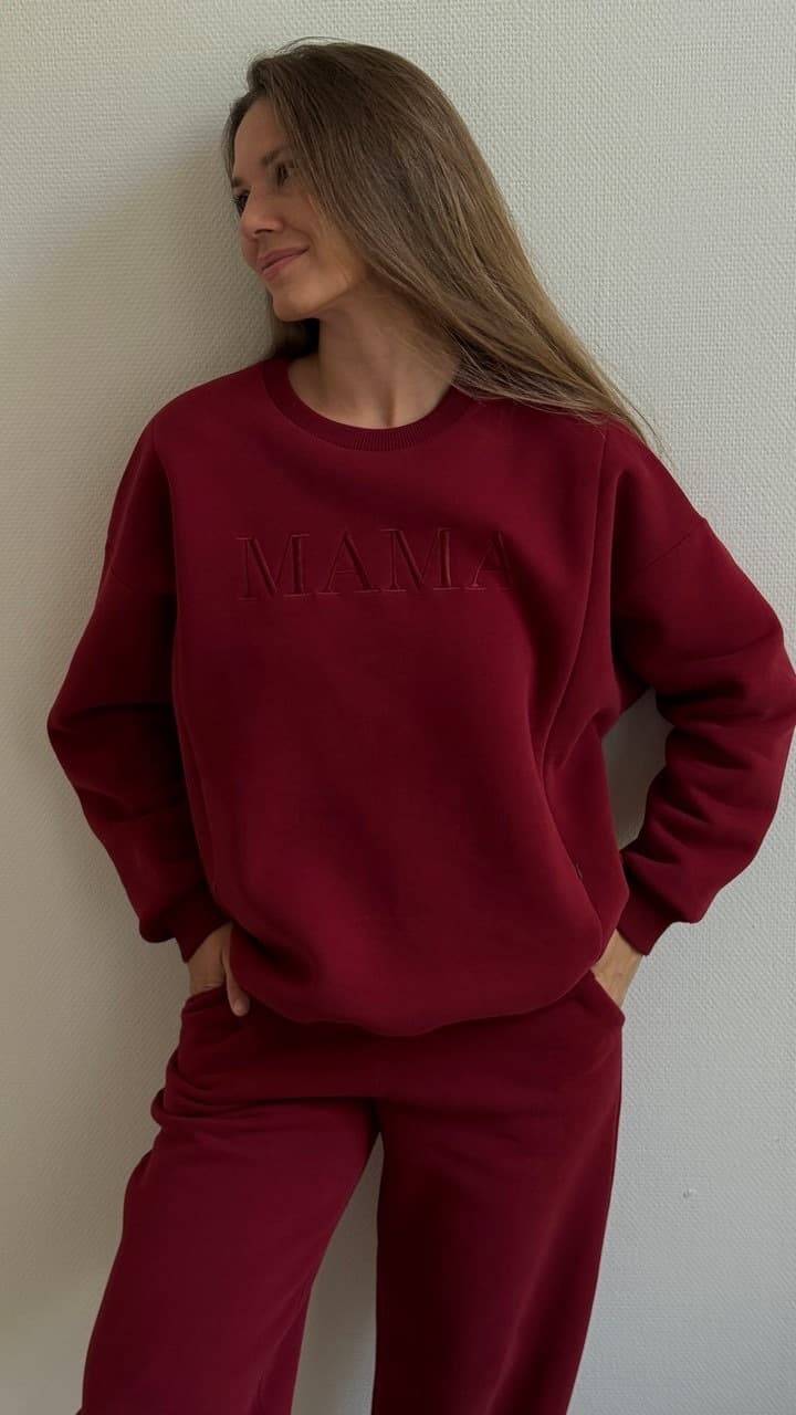 Свитшот Мама премиум утепленный для беременных и кормящих, Винный