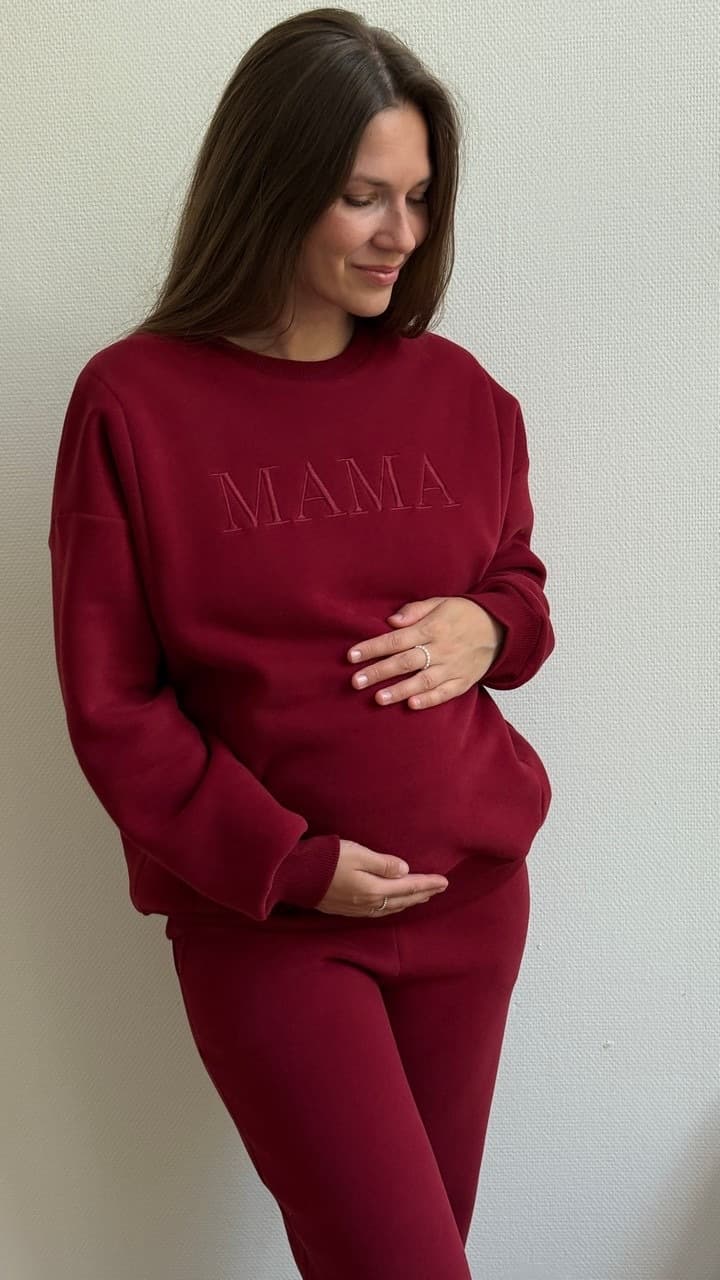 Свитшот Мама премиум утепленный для беременных и кормящих, Винный