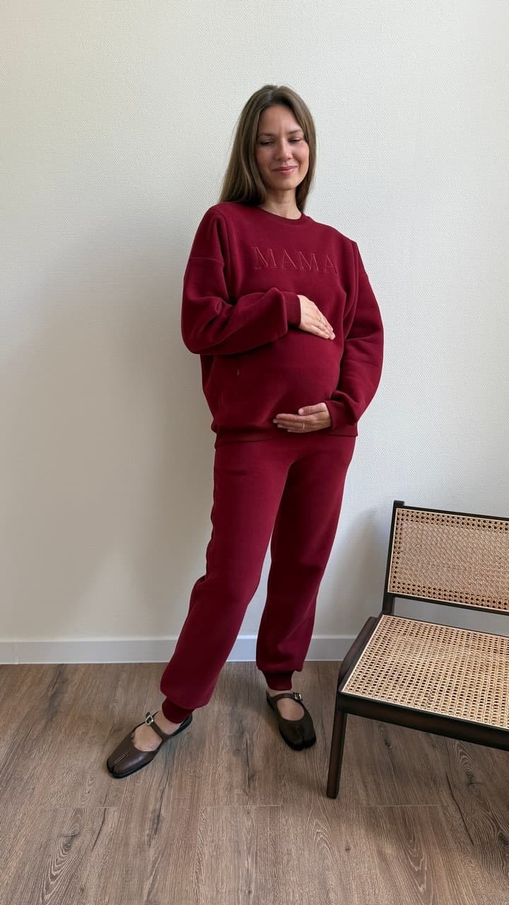 Свитшот Мама премиум утепленный для беременных и кормящих, Винный