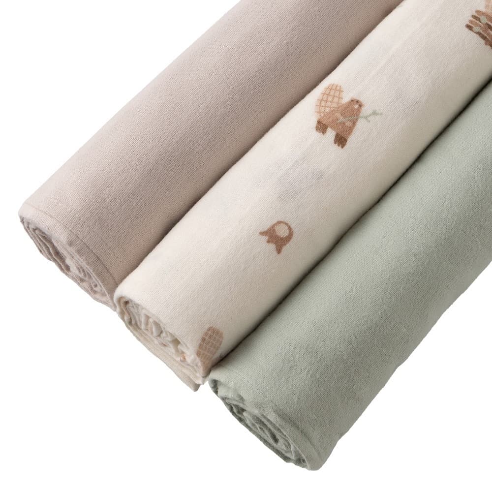 Пелёнки фланелевые BUBA KIDS, 3 шт., Бобры на хуторе/Речная вода/Бежевый, 95х115