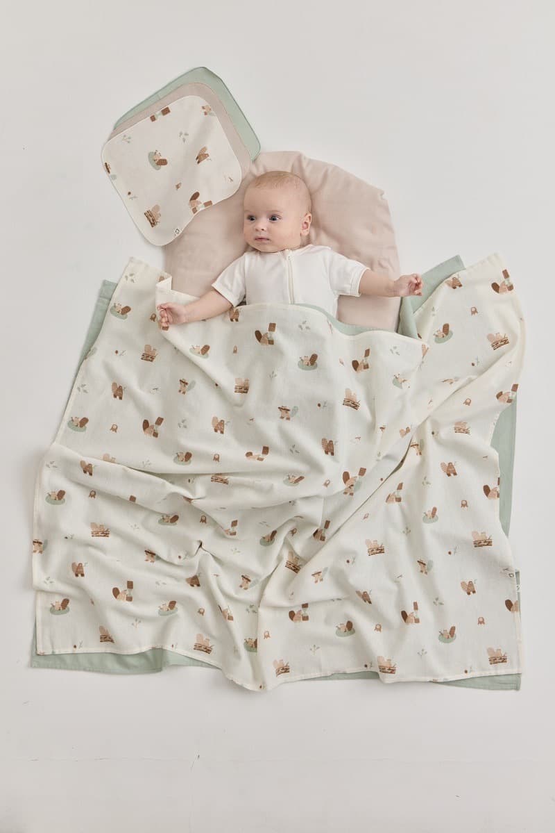 Пелёнки фланелевые BUBA KIDS, 3 шт., Бобры на хуторе/Речная вода/Бежевый, 95х115