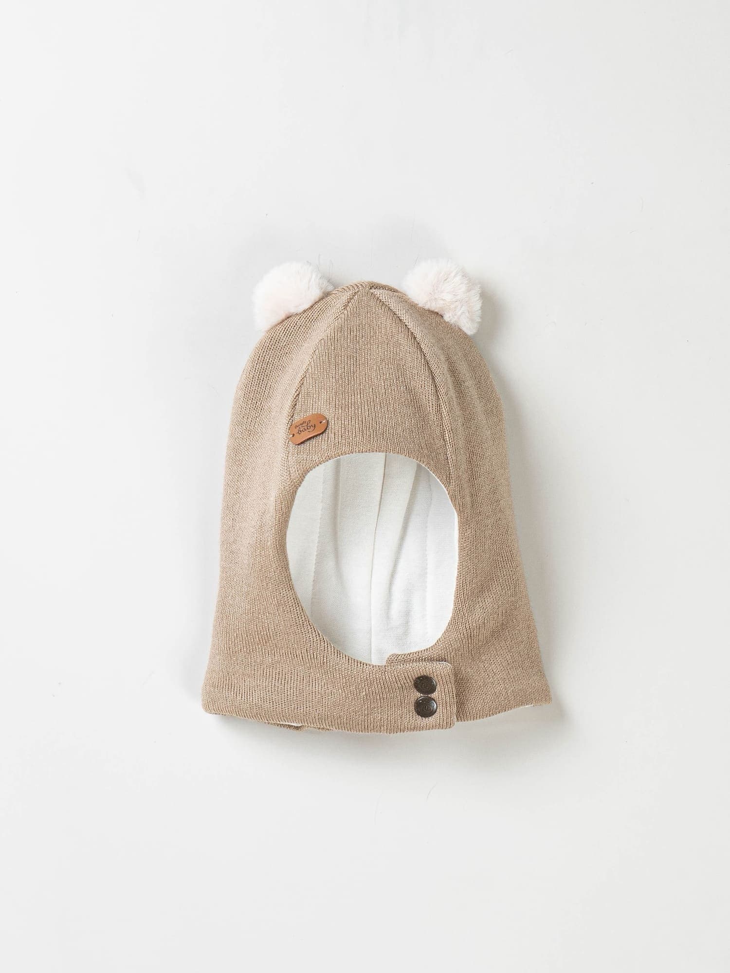 Шлем зимний из смесовой шерсти "Экрю" на кнопках