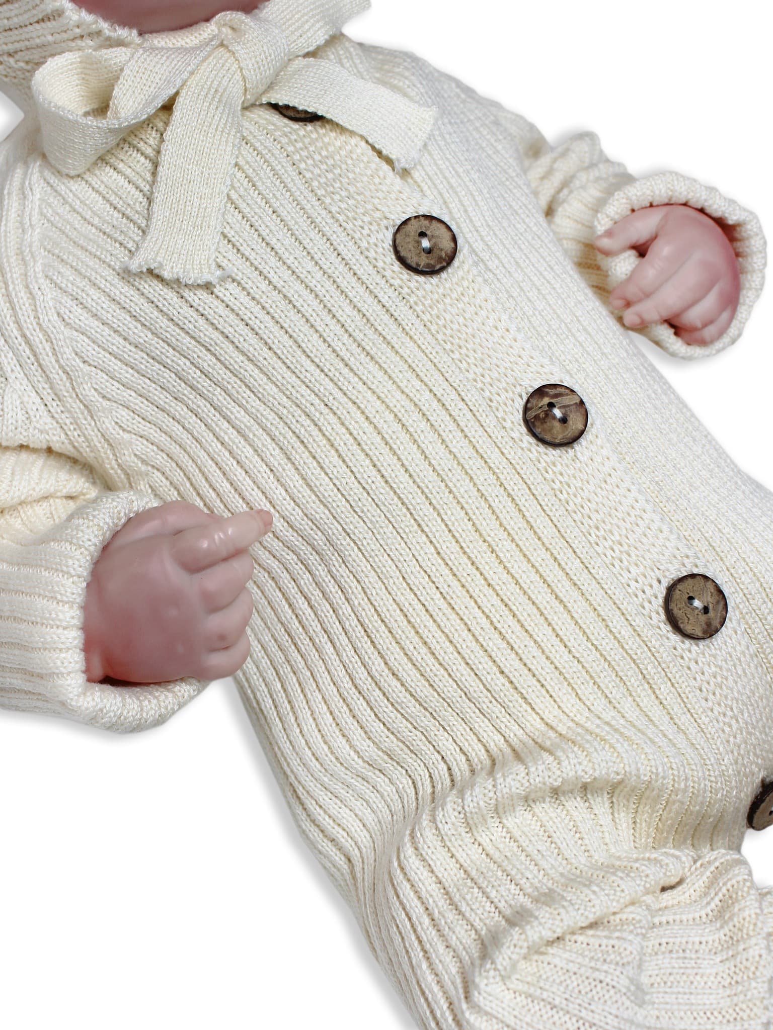 Вязаный комплект Комбинезон и чепчик, Молочный