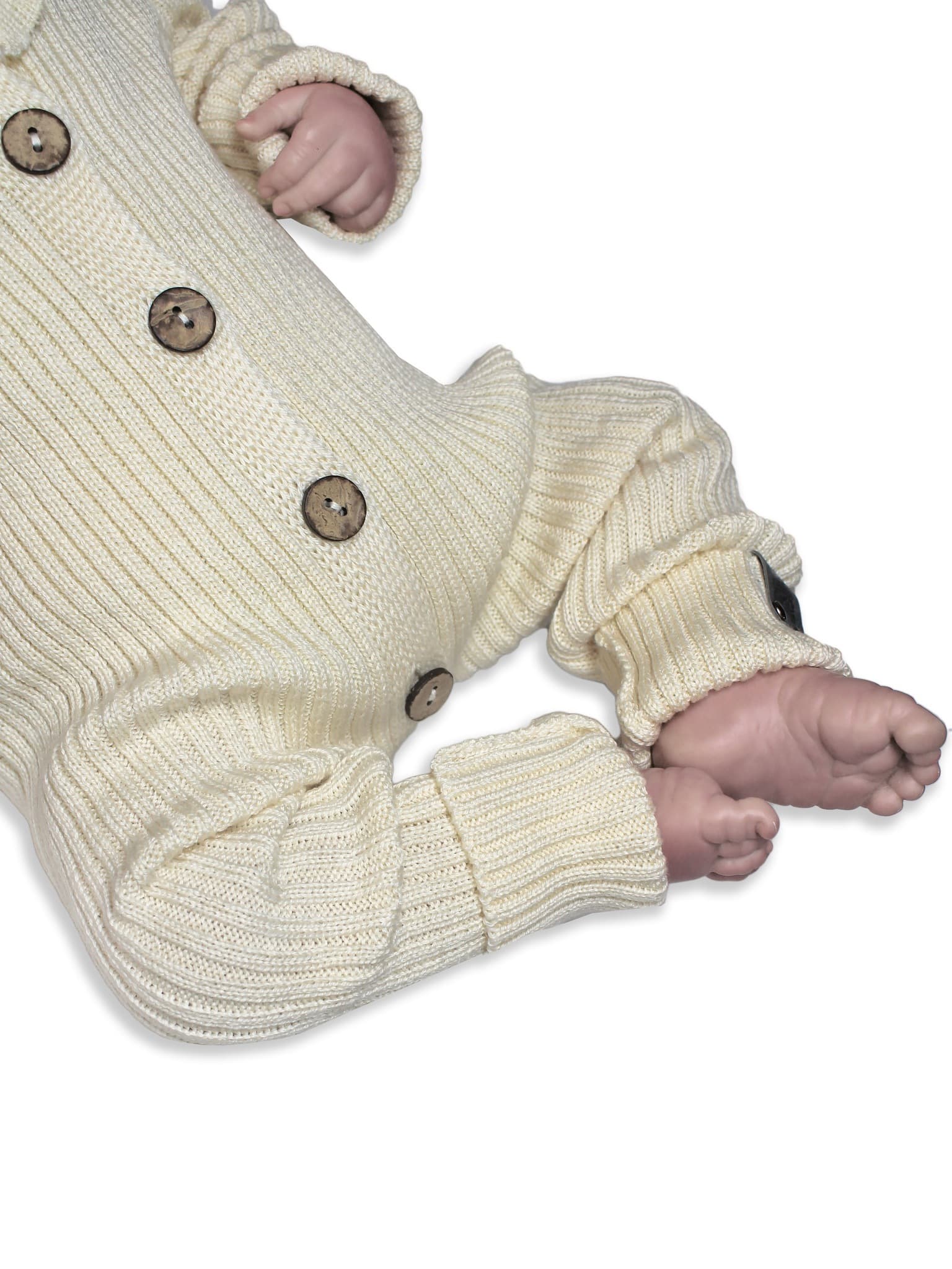 Вязаный комплект Комбинезон и чепчик, Молочный