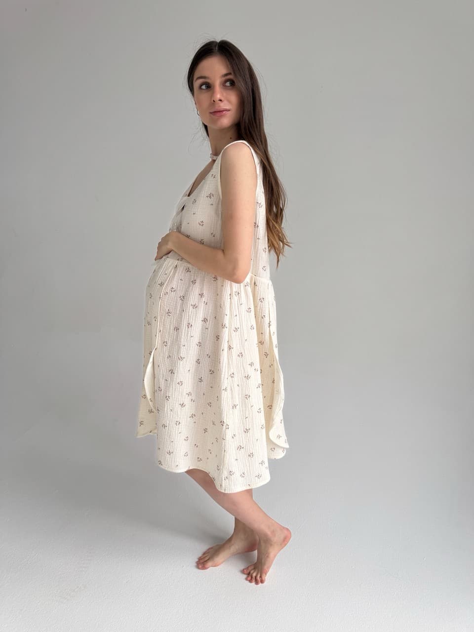 Платье на роды Благословение, Айвори с цветами