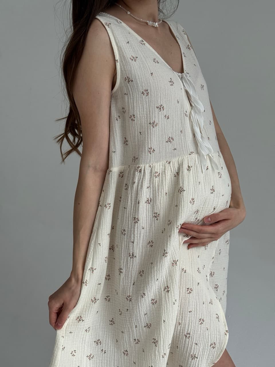 Платье на роды Благословение, Айвори с цветами