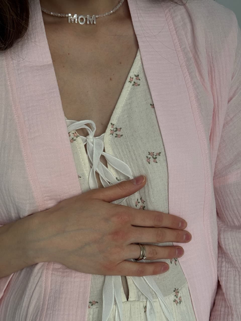 Платье на роды Благословение, Айвори с цветами